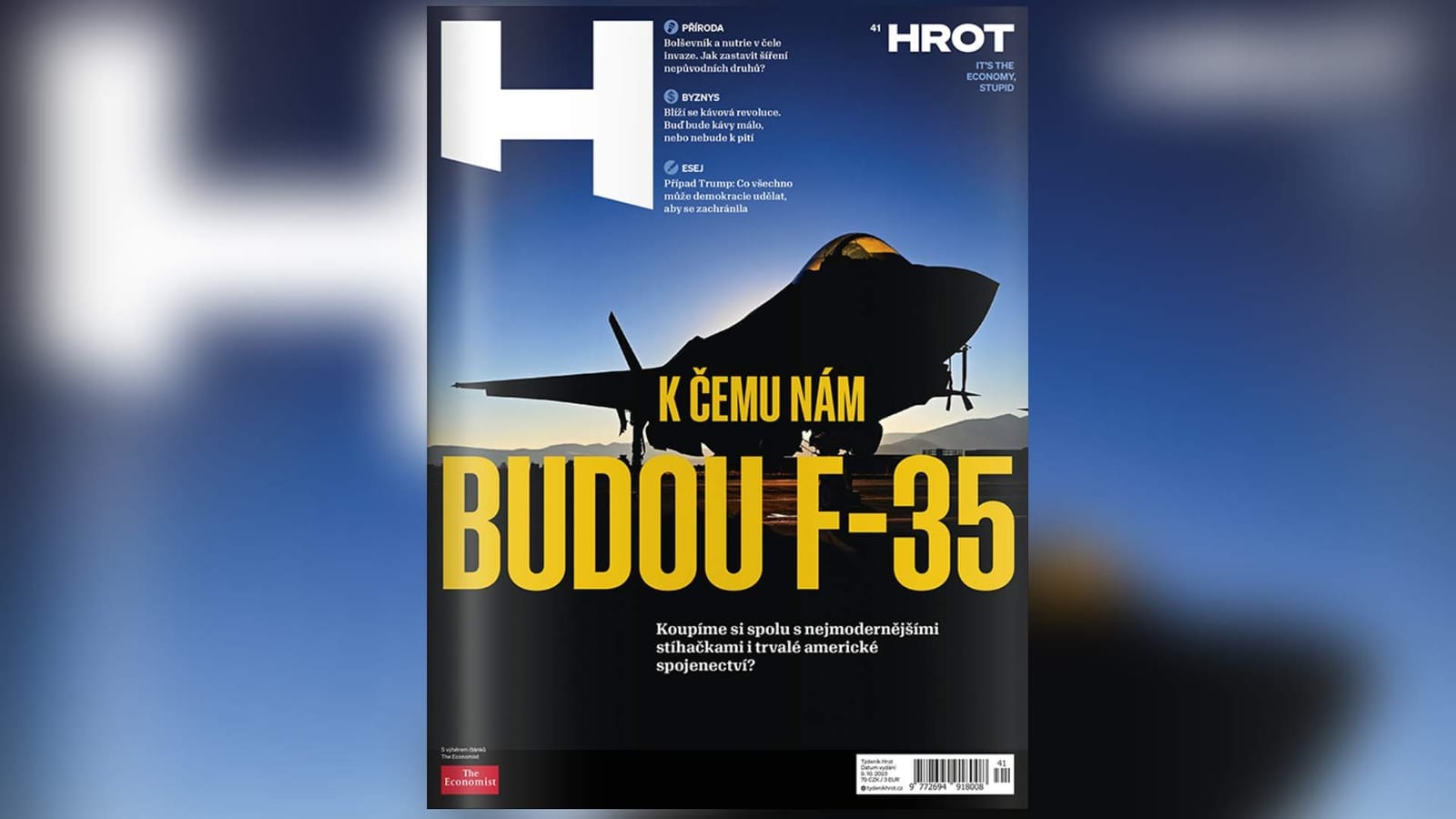 Cover of the weekly Hrot showing a fighter jet with the headline "K čemu nám budou F-35"