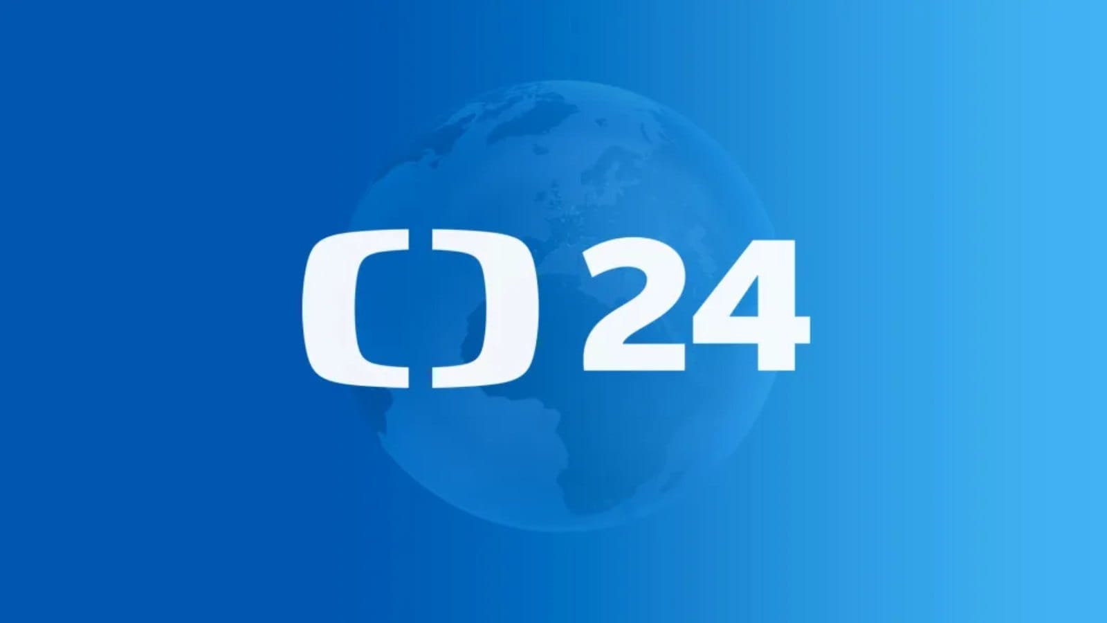 White ČT24 logo on a blue background with a faint globe motif